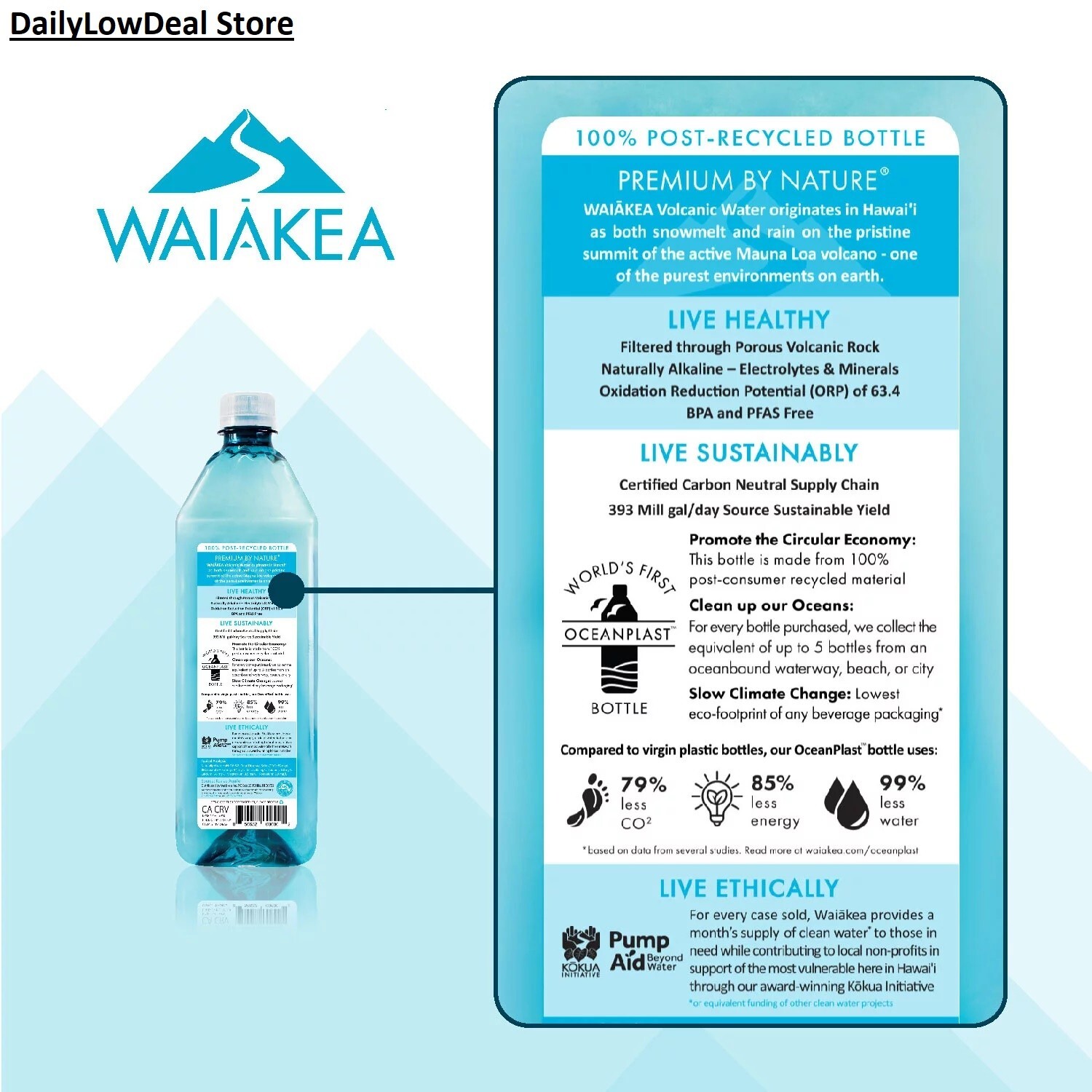 12 PACK – Waiakea Hawaiian Volcanic Water 1 L, LOWEST PRICES!! FAST FREE SHIP!!