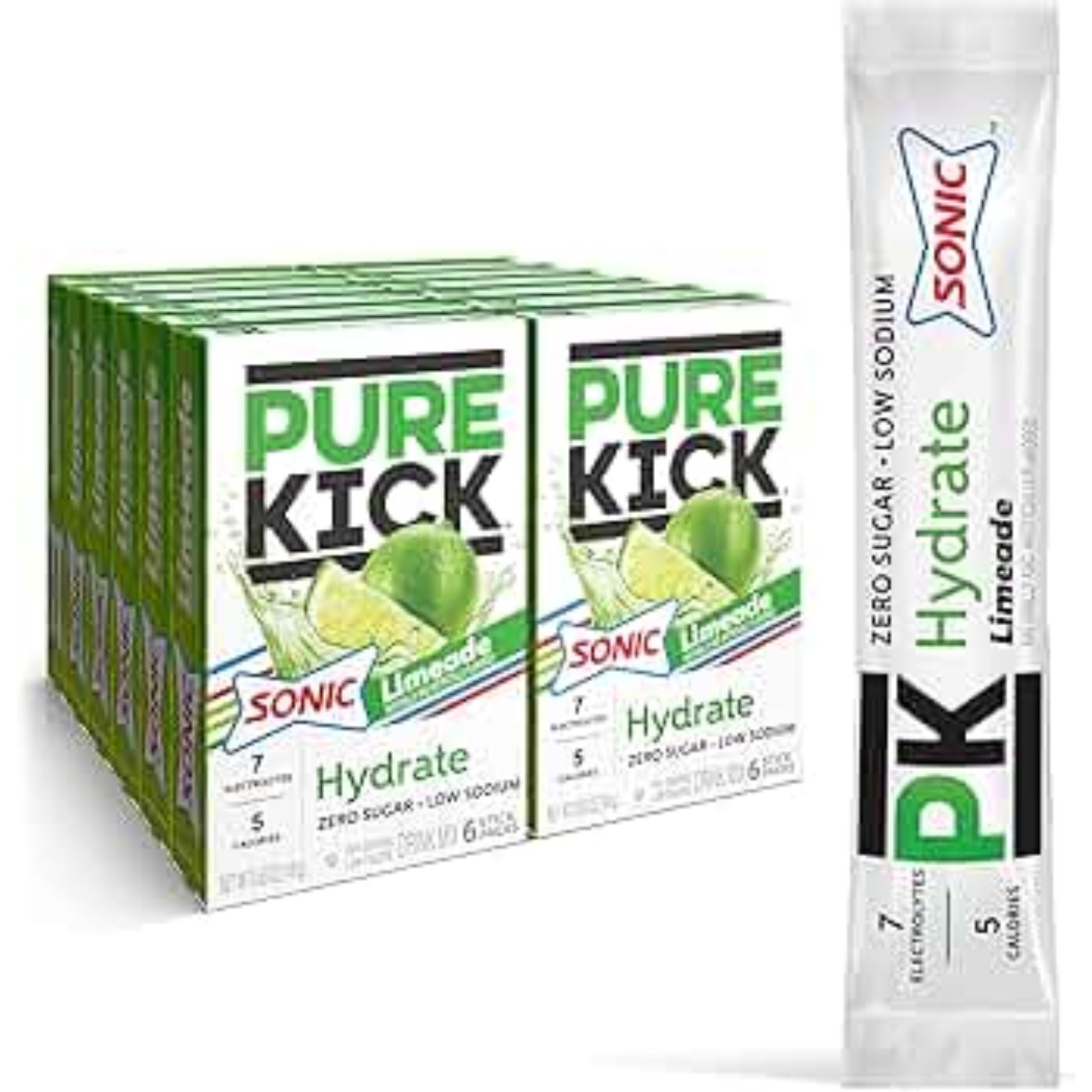 12x Packs Pure Kick Sonic Limeade Hydrate 6ct Drink Water Mix Singles