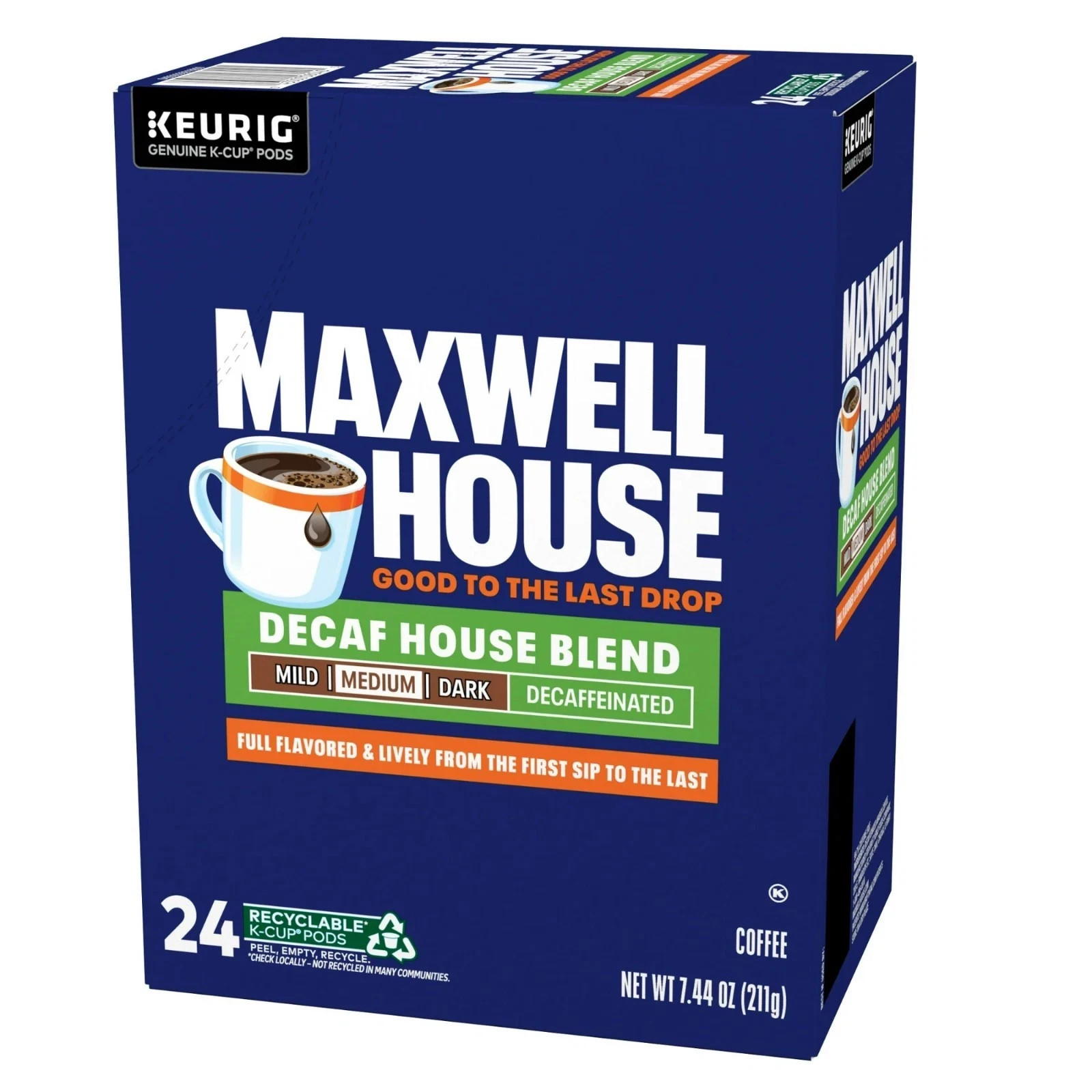 Maxwell House House Blend Decaf Coffee K-Cup Pods, Decaffeinated, 24 ct Box