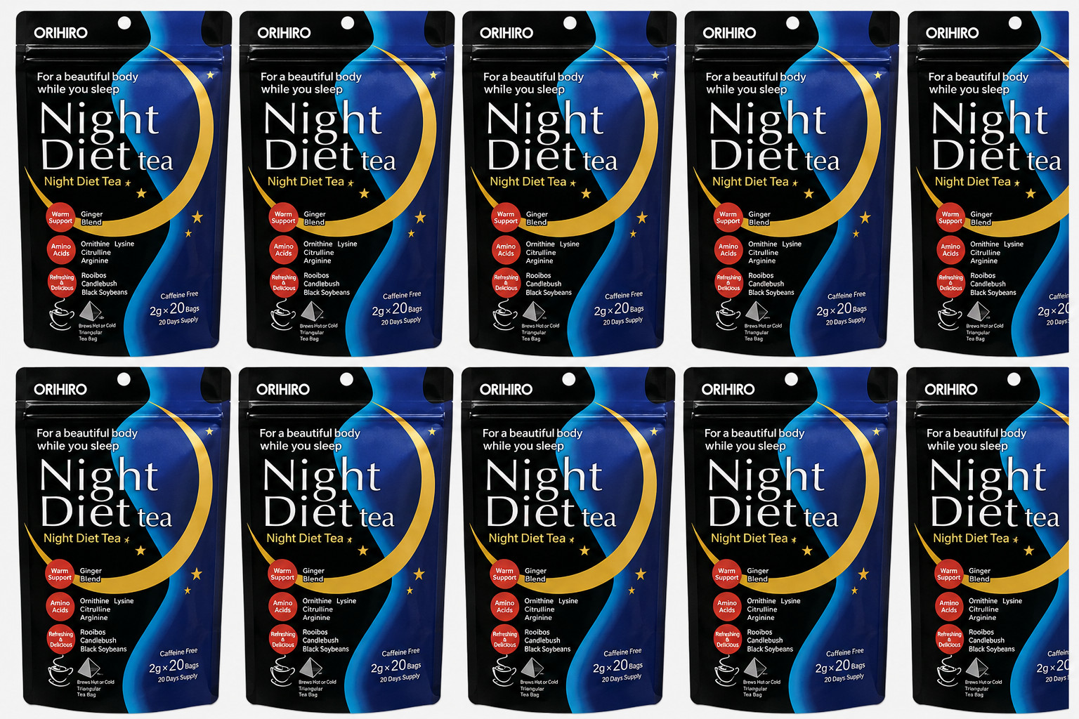ORIHIRO Night Diet Tea Beauty Regular Set x10 Bags Japanese Herbal