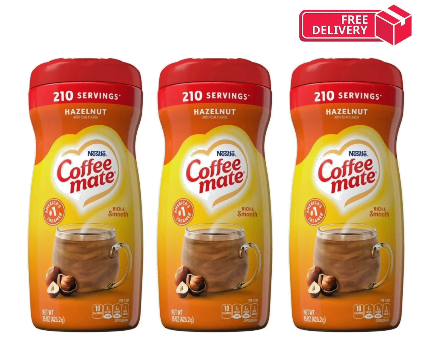 3 Pack Nestle Coffee Mate Hazelnut Powder Coffee Creamer, 15 oz, Lactose-free