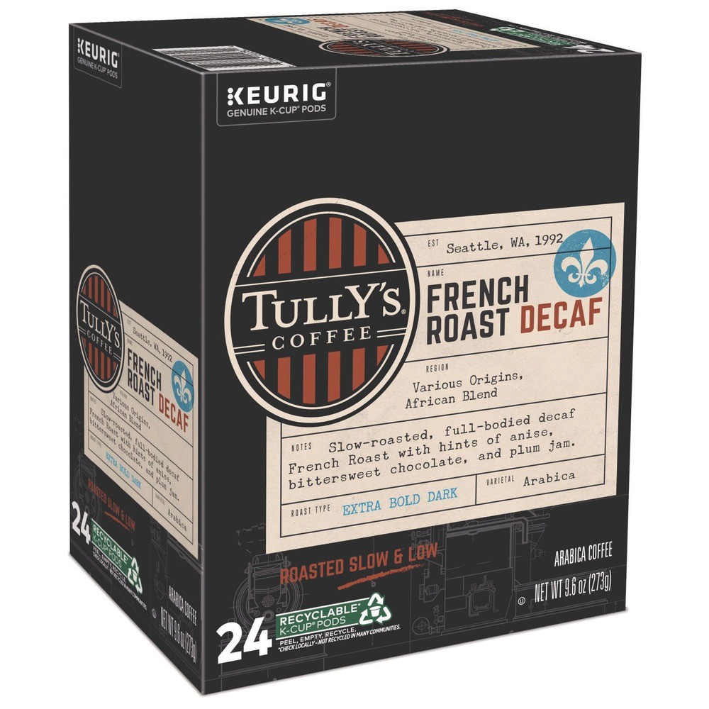 Tully’s Coffee 192419 Coffee K-Cups – French Roast Decaf (24/Box) New
