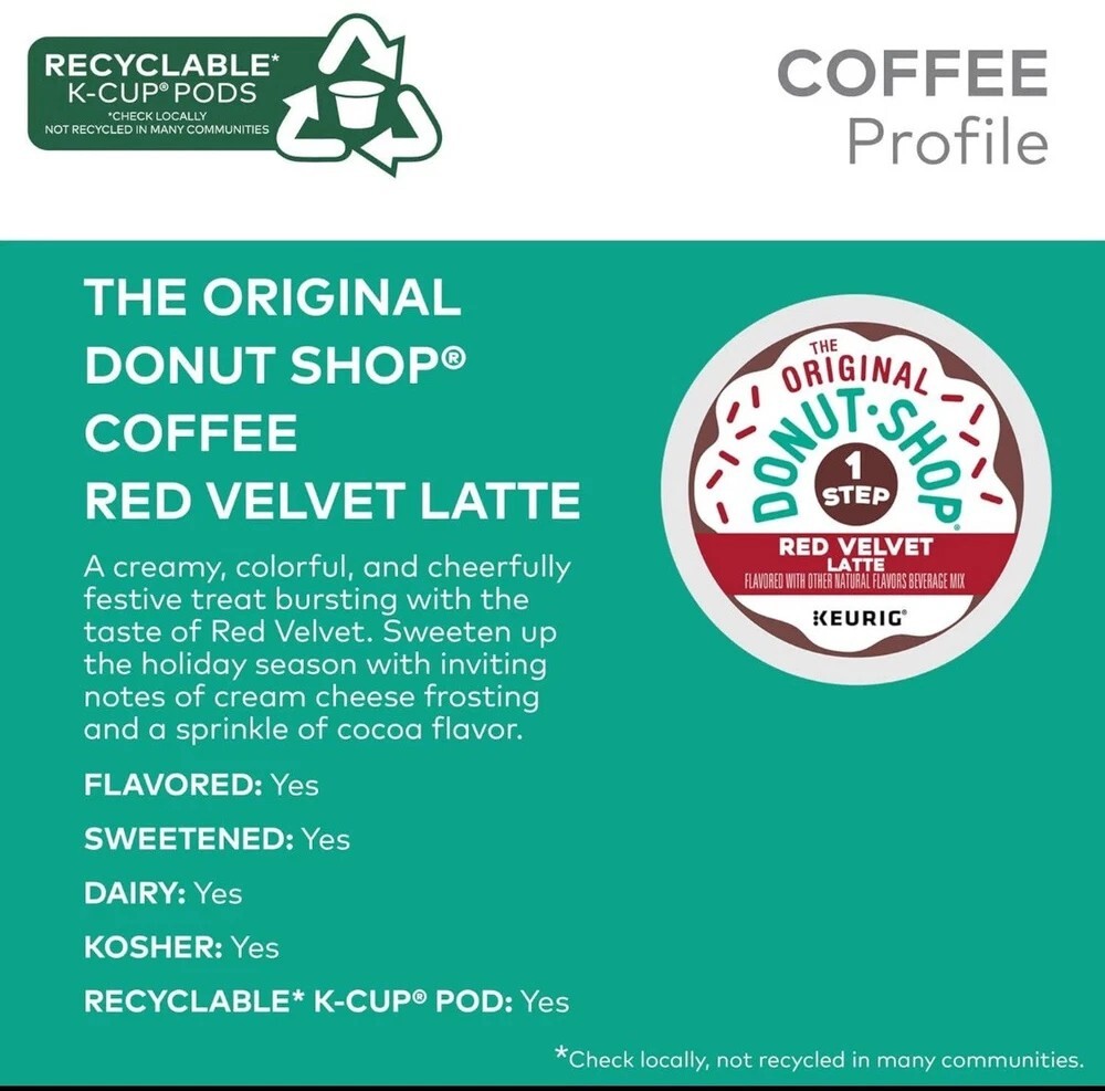 The Original Donut Shop Coffee Red Velvet Latte Keurig 20 K-Cups Bulk Stock