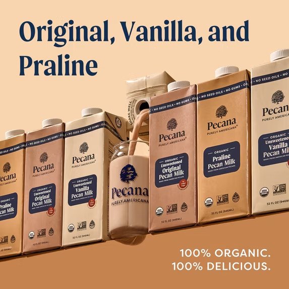 Pecana USDA Organic Unsweetened Vanilla Pecan Milk, 32 fl oz Carton