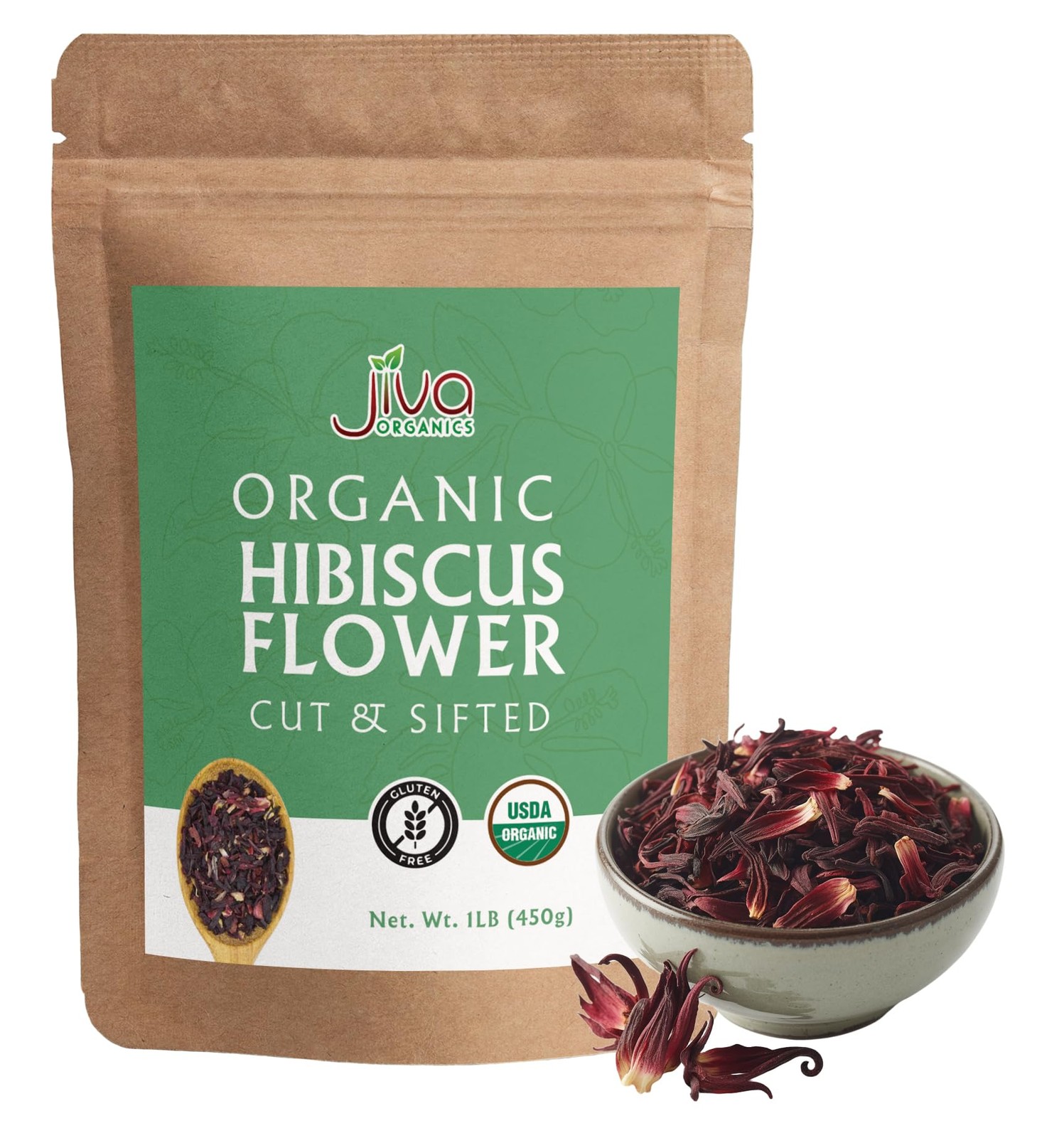 Organic Hibiscus Flowers 1 LB Bulk – 100% Pure, Cut & Sifted, Gluten Free,…