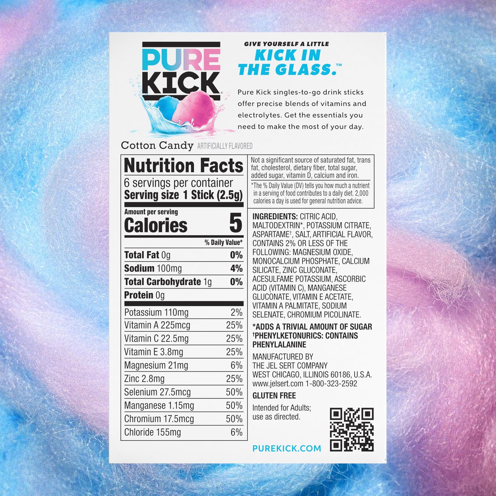 Pure Kick Cotton Candy Drink Mix Singles To Go, 72 Packets