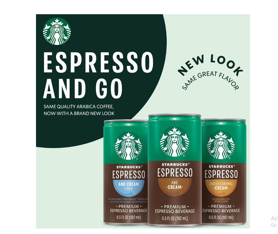 Starbucks Ready to Drink Coffee, Espresso & Cream, 6.5oz Cans (12 Pack)