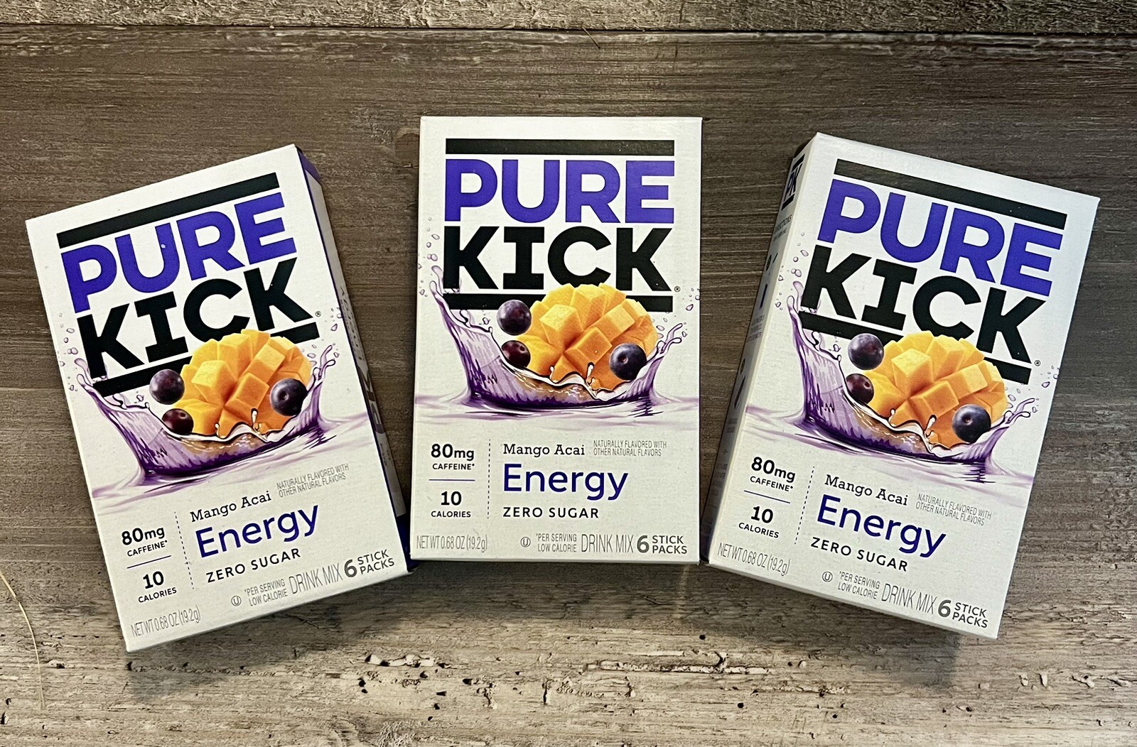 Pure Kick Energy Singles To Go Drink Mix, Mango Acai – 3 Pack – ZERO SUGAR