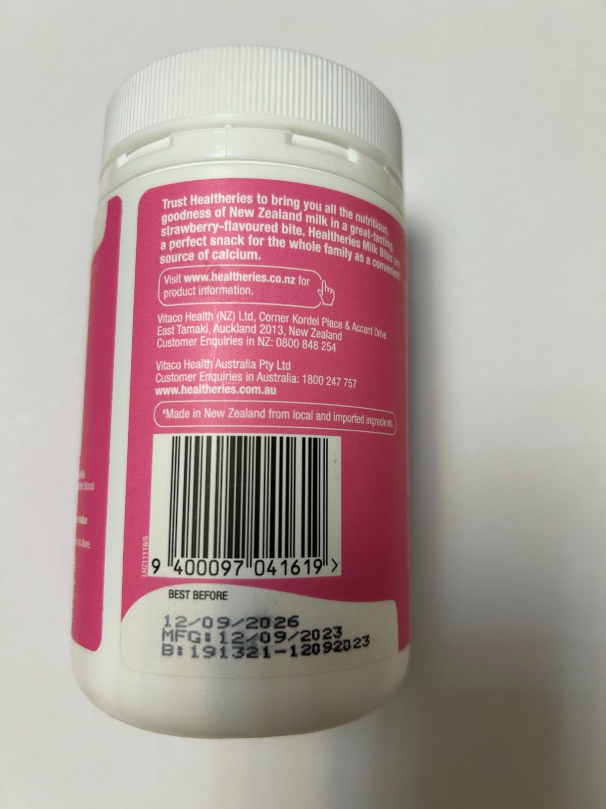 Healtheries Milk Bites (Strawberry) 50 Bites 185g Made in New Zealand EXP09/2026