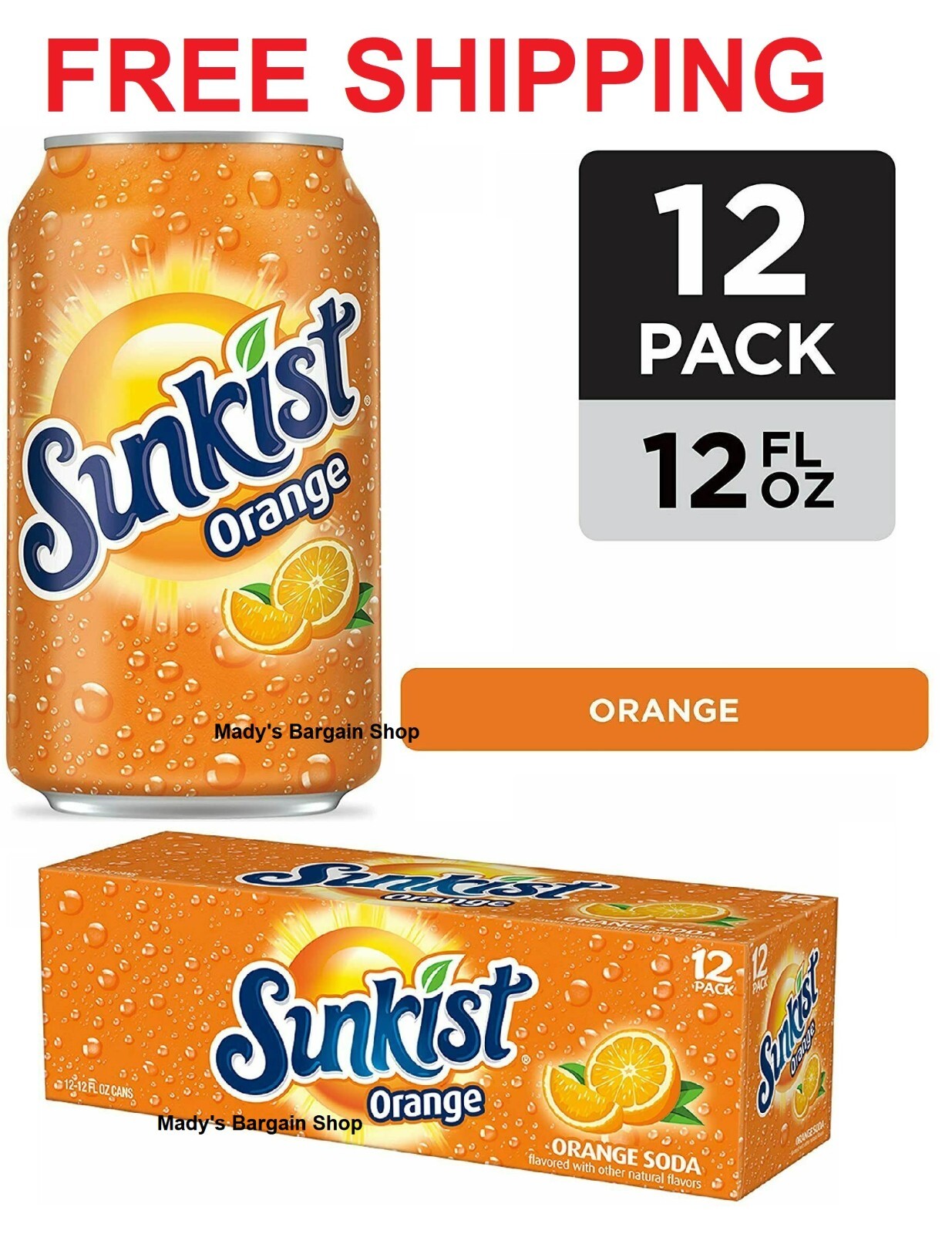 Sunkist Orange Soda 12 oz Cans (Pack Of 12) Free Shipping within USA