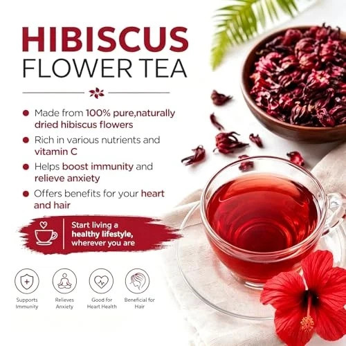 Hibiscus Tea Bags 100 Count – 100% Pure Natural Dried Hibiscus Flowers US