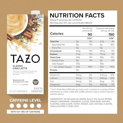 TAZO Classic Chai Latte, Black Tea Concentrate, 32 Fl Oz (Pack of 1)