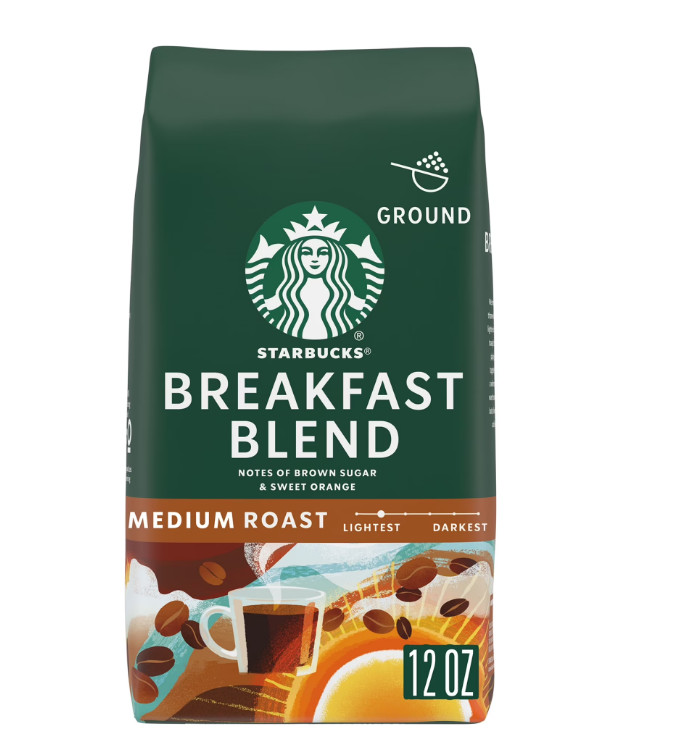 Starbucks Breakfast Blend, Ground Coffee, Medium Roast Hot or Iced Coffee,12 oz.