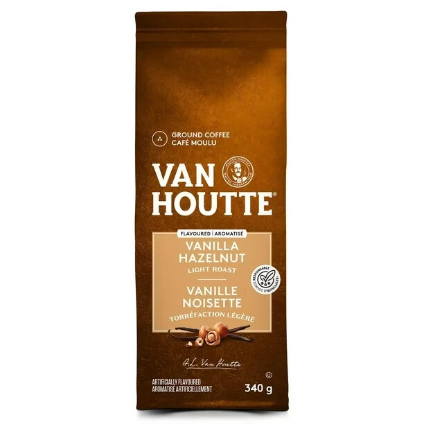 2 Bags of Van Houtte Vanilla Hazelnut Flavor Light Roast Ground Coffee 340g Each