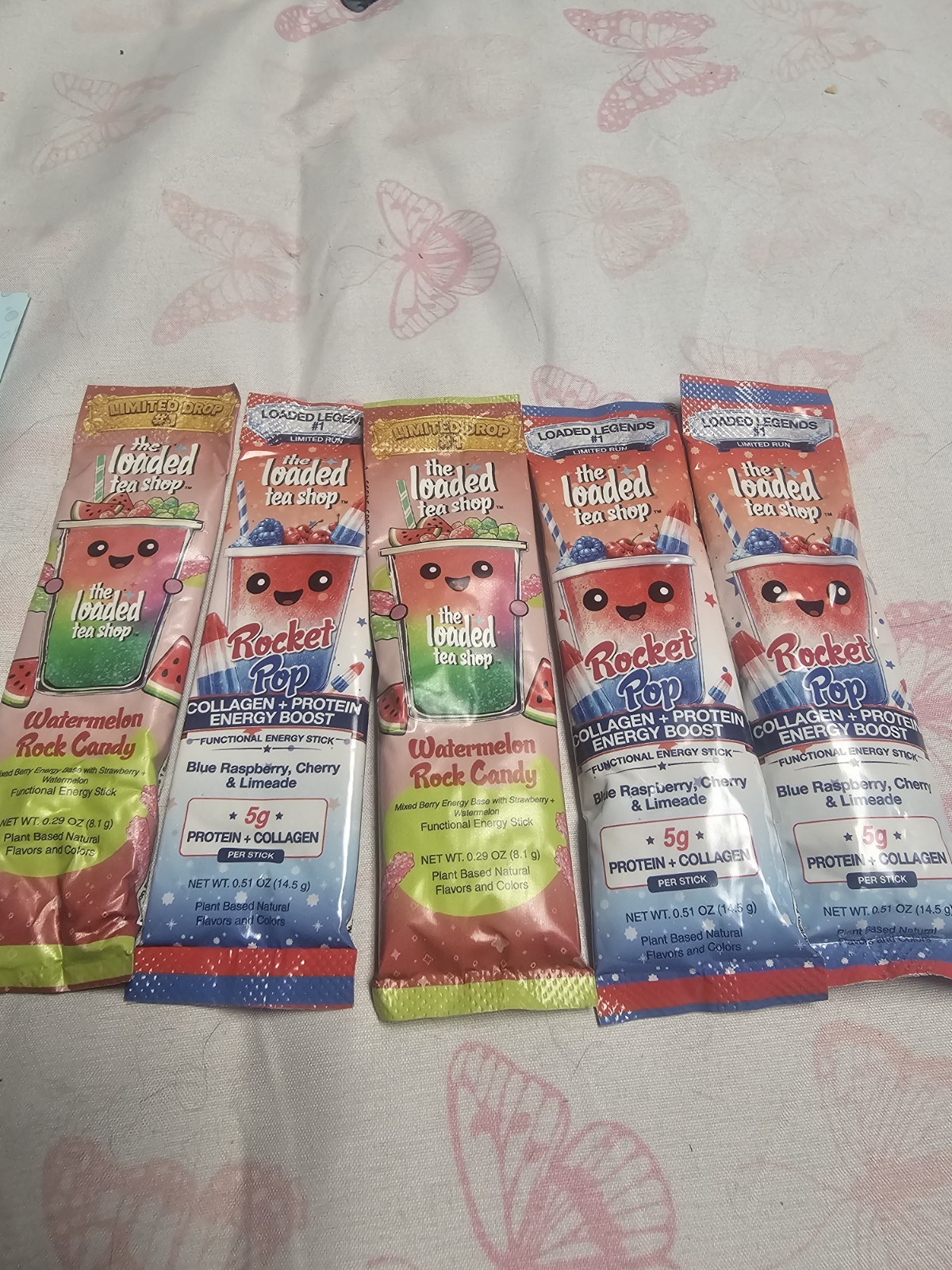 The Loaded Tea Shop Energy Drinks, 5 Pack, Rocket pop & Watermelon rock candy