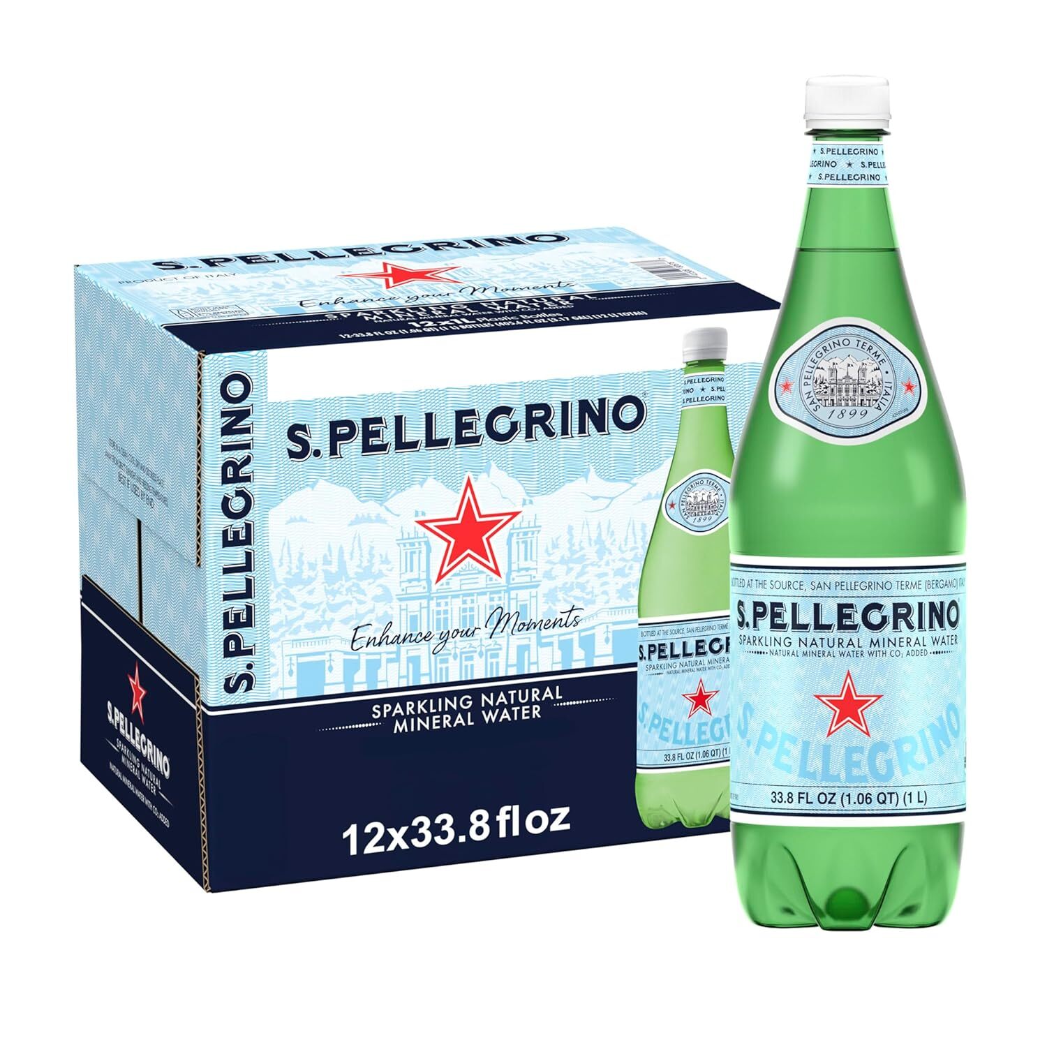S.pellegrino Sparkling Natural Mineral Water, 33.8 Fl Oz. Plastic Bottles (Pack