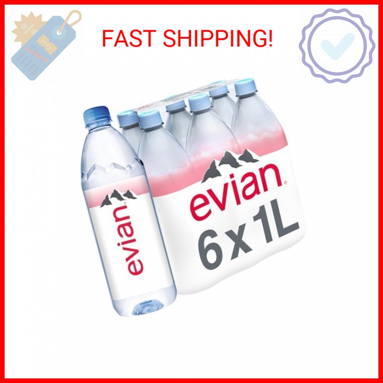 Evian Natural Spring Water, 1 L bottles, 6 pack