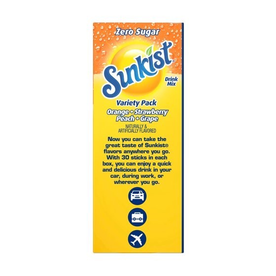 Sunkist Sugar-Free Variety Pack Singles-to-Go Powdered Drink Mix, 30 Count Packe