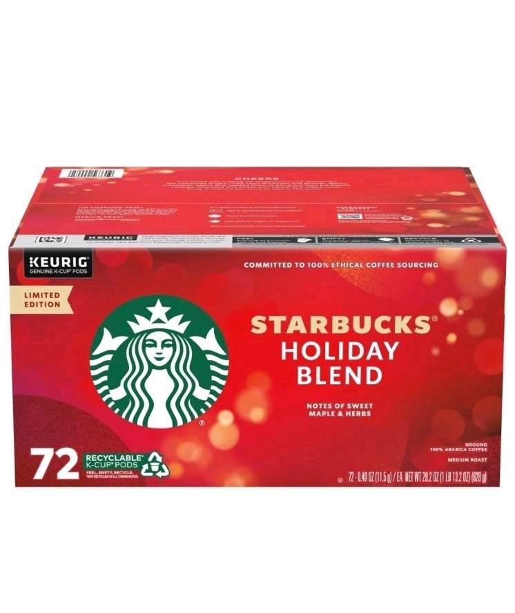Starbucks Holiday Blend Medium Roast Limited Edition Coffee K-Cups [72 Count]