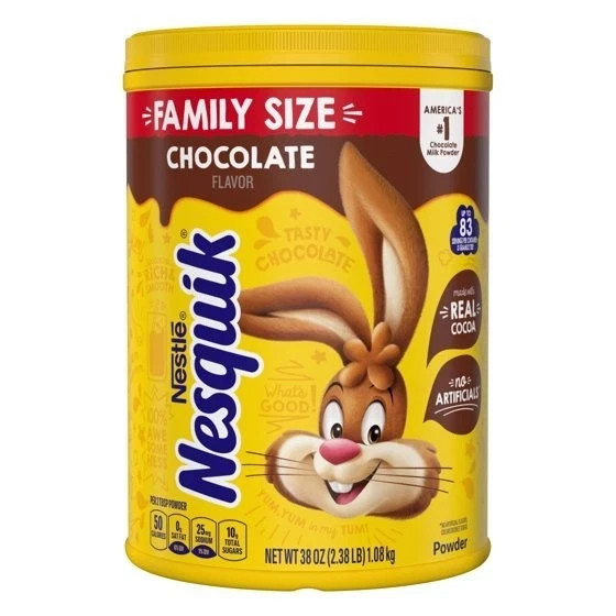 Nestle Nesquik Chocolate Flavor Powder Stir In Drink Mix Canister, 38 oz Caniste