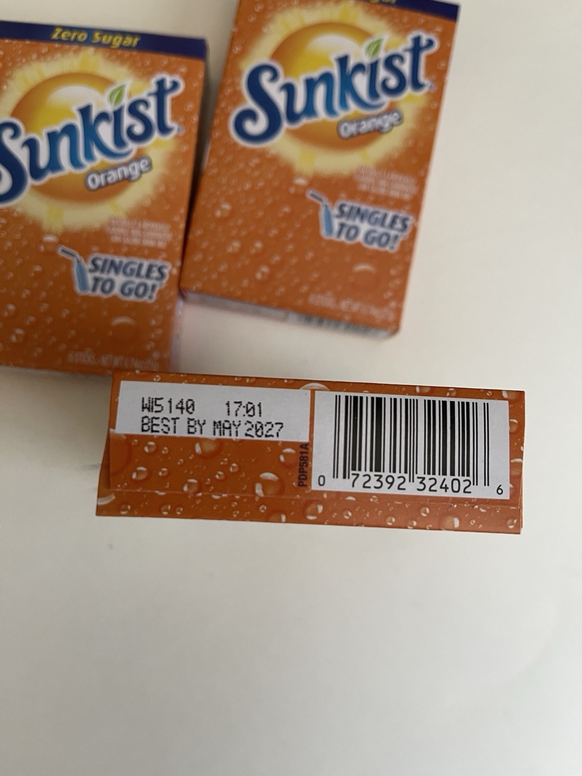 Sunkist Orange Singles To Go Drink Mix Zero Sugar 6 Boxes (36 Packets) NEW
