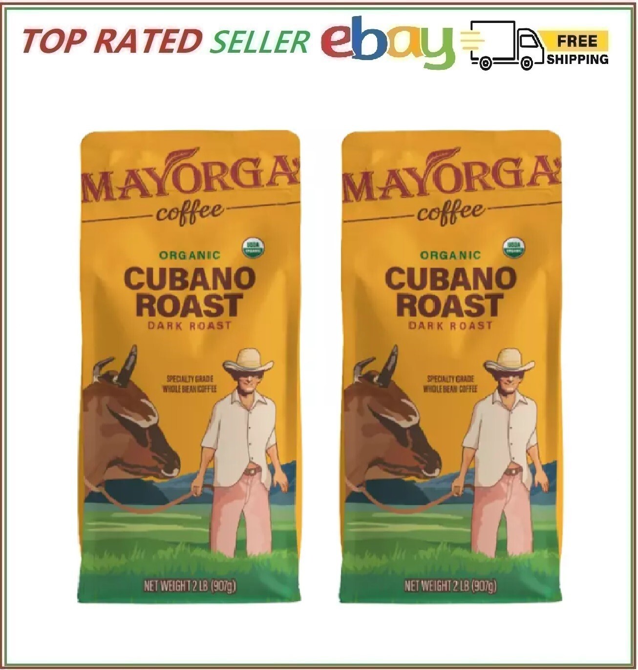 Mayorga Café, USDA Organic, Dark Roast Whole Bean Coffee, 2lb, 2-pk