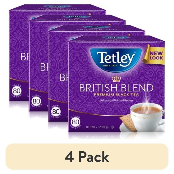 4 pack Tetley British Blend Premium Black Tea, 80 Count Tea Bags