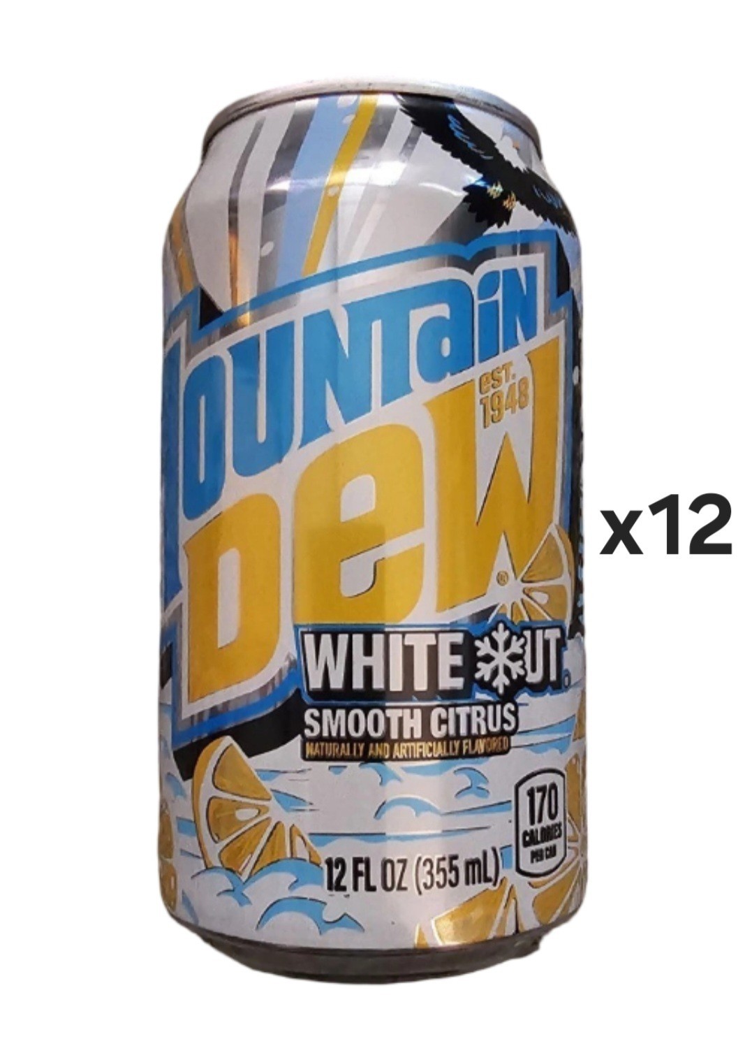 Lot of 12 – 2026 Mountain Dew White Out Citrus Soda 12 oz Can Unopened
