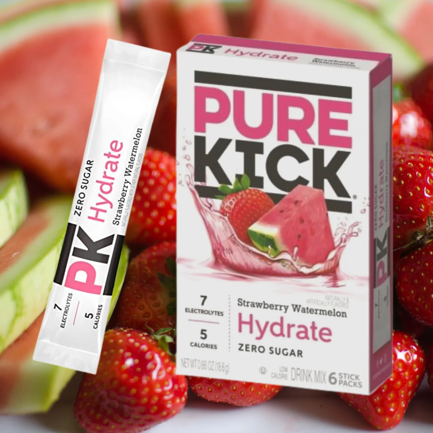 Pure Kick Hydrate STRAWBERRY WATERMELON Drink Mix 6-Sticks Zero Sugar BB 1/2027