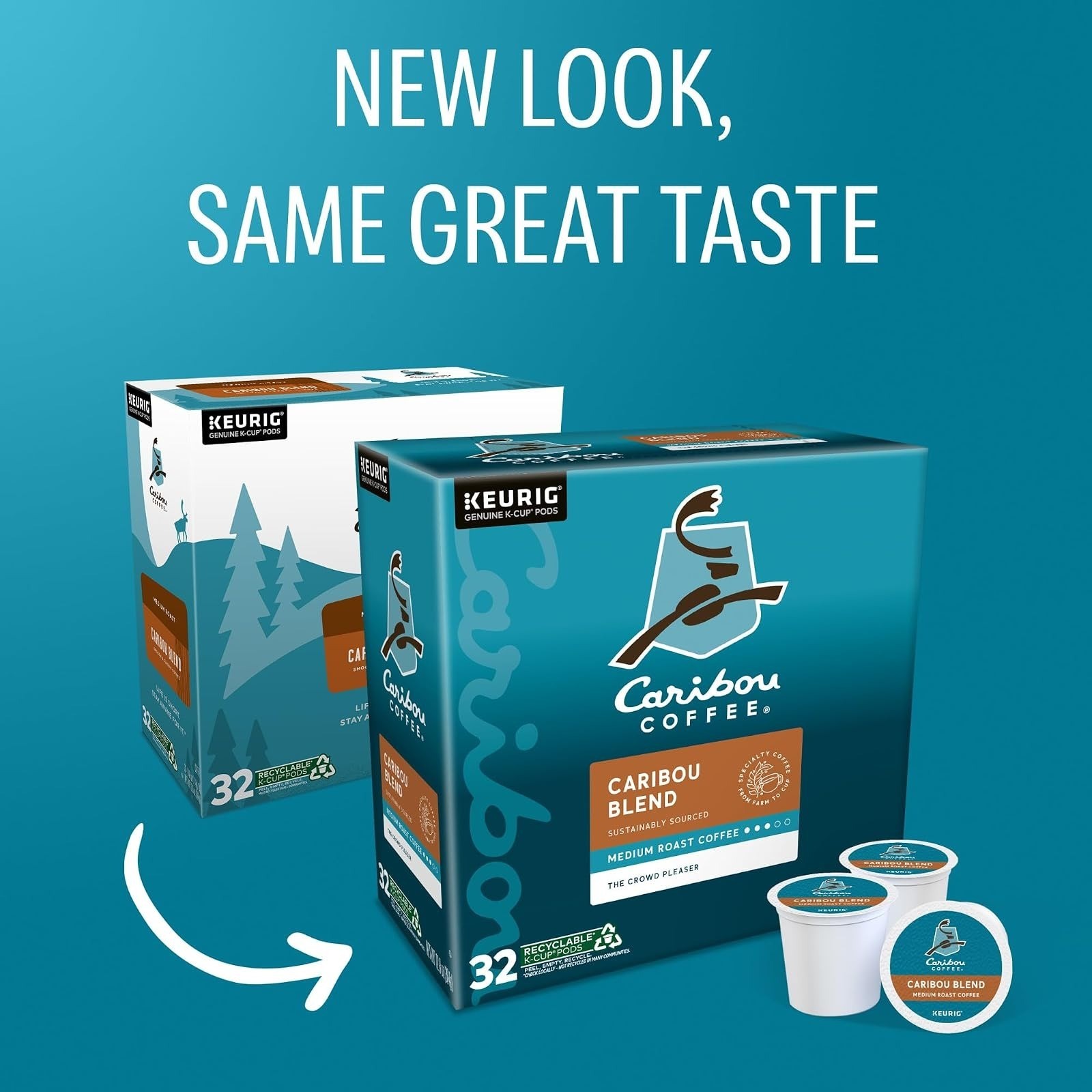 Caribou Coffee Caribou Blend Keurig K-Cup Pods Medium Roast 32 Count