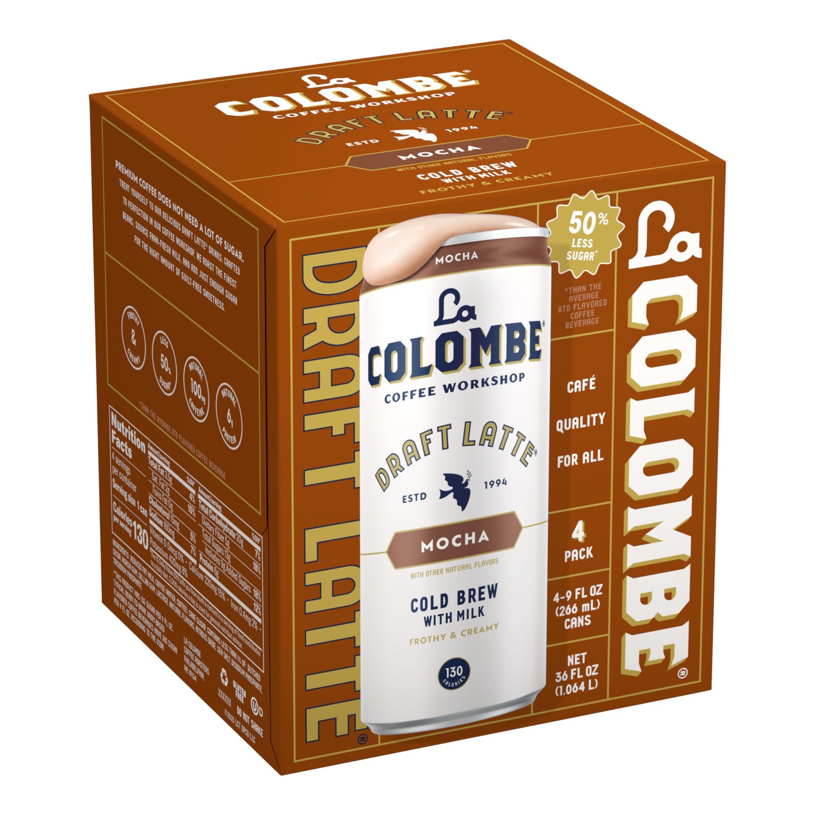 La Colombe Mocha Draft Latte – 9 Fluid Ounce, 4 Count – Cold-Pressed Espresso