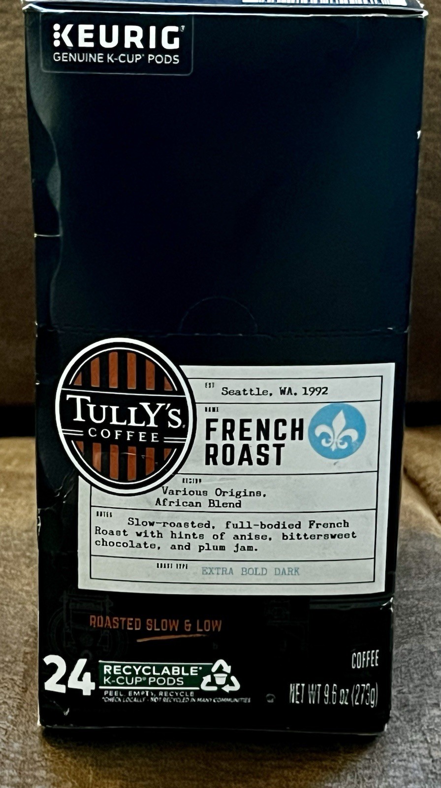 TULLY’S COFFEE FRENCH ROAST Box of 24 Coffee K-Cup Pods best by 01 Jan 2027 l👀k