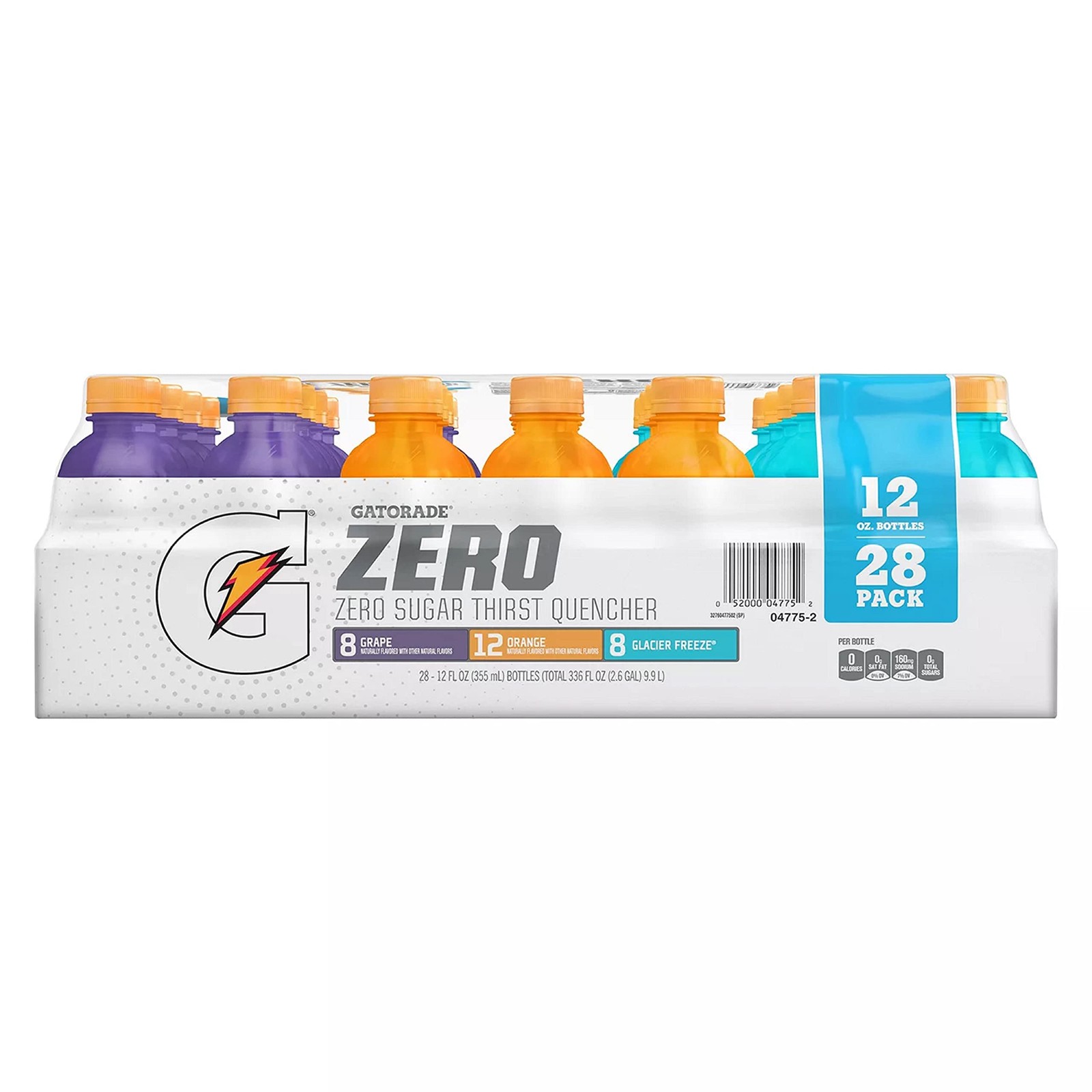 Gatorade Zero Sugar 12oz Three Flavor Variety Orange, Glacier Freeze and Grape