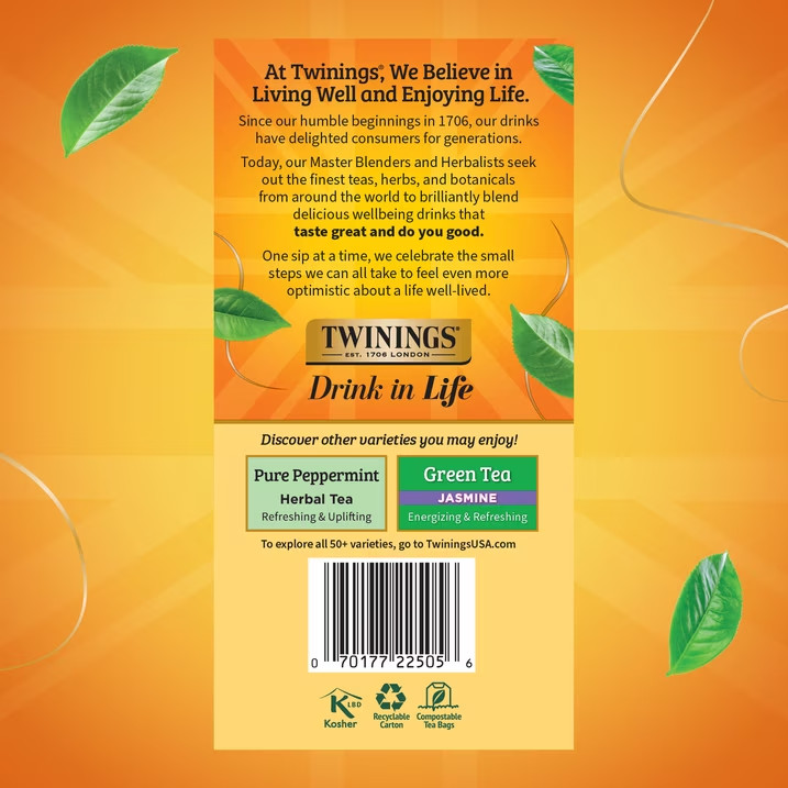 Twinings Lemon & Ginger Herbal Tea Bags, Naturally Caffeine Free, 50 Count Box
