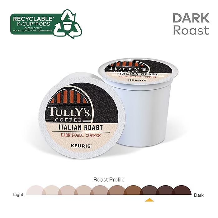 96 Tully’s Italian Roast Coffee Keurig Single-Serve K-Cup Pods Dark Roast 96 Ct.