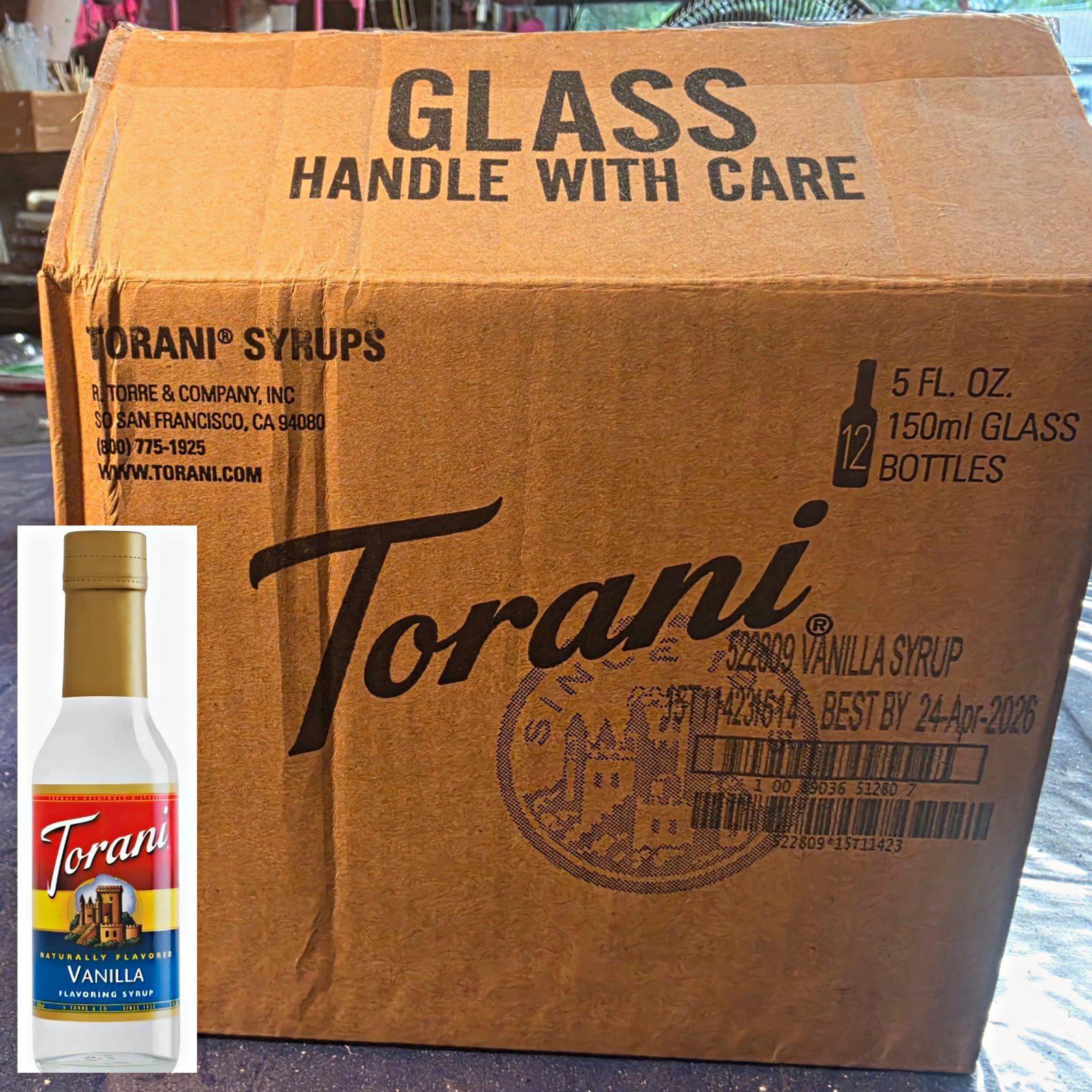 Torani Vanilla Coffee Flavoring Syrup 150 mL Glass Bottles, Case of 12