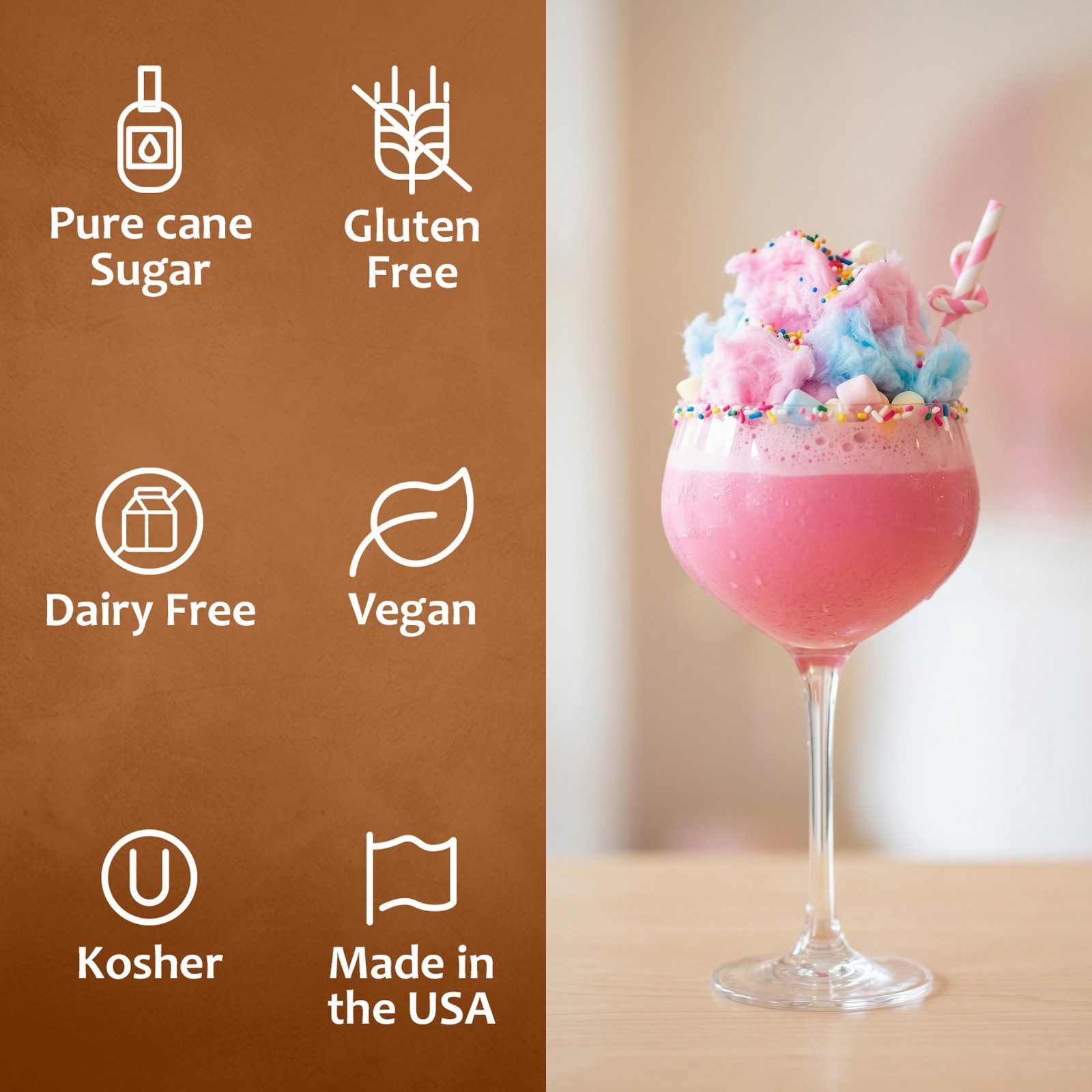 Syruvia Cotton Candy Syrup 25.4 fl oz, Kosher, Gluten-Free for Drinks, Soda & Mo