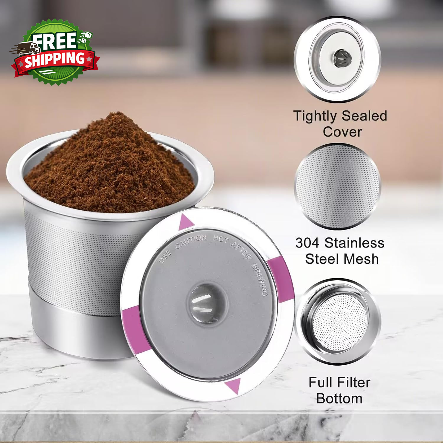 Stainless Steel Reusable K Cups Coffee Pods, 2 Pack | Universal Compatibility