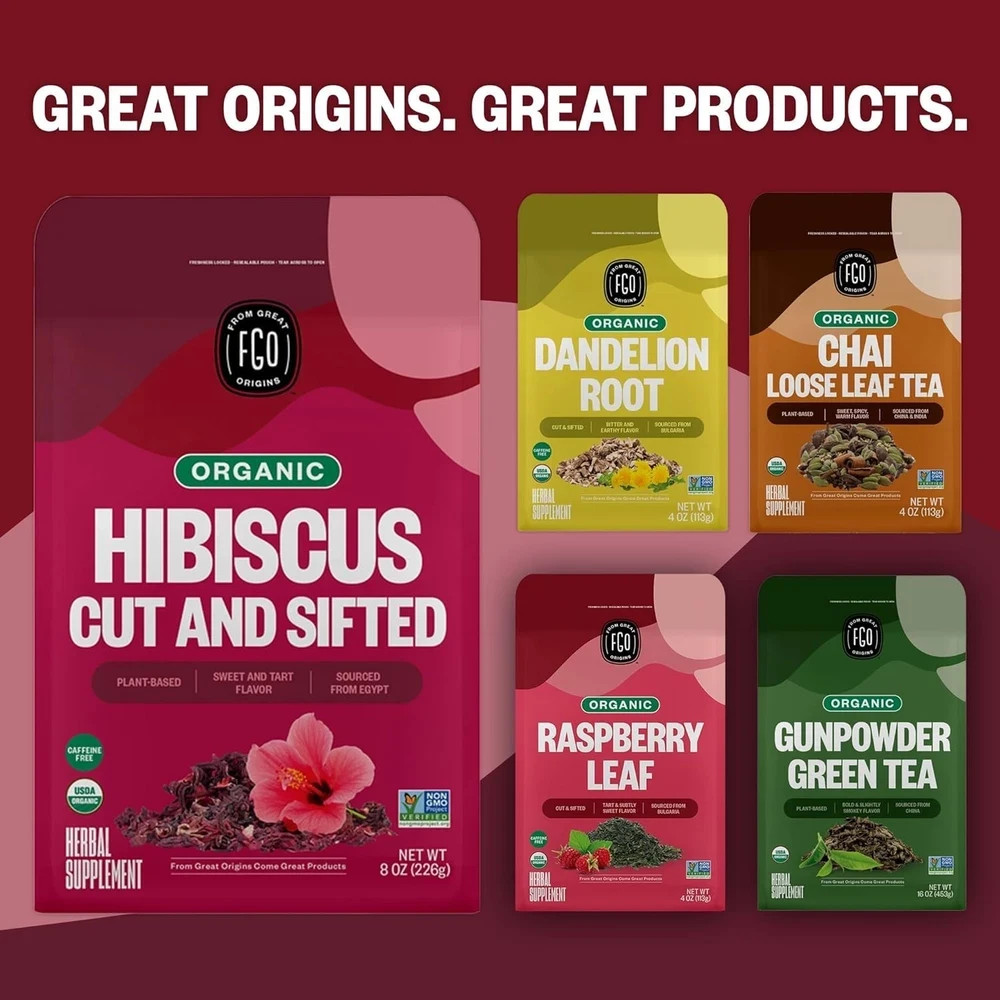 Organic Hibiscus Flowers, Cut and Sifted, Loose Tea, 8oz Resealable Bag, Pack…