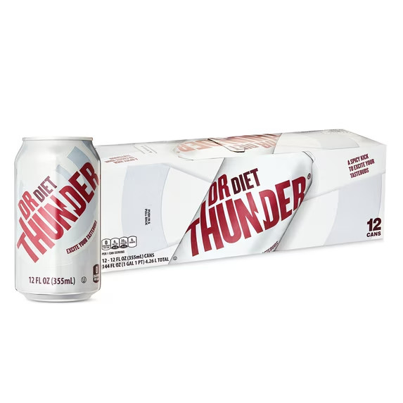 Great Value Dr Thunder Diet Calorie Free Cola Soda Pop, 12 fl oz, 24 Pack Cans