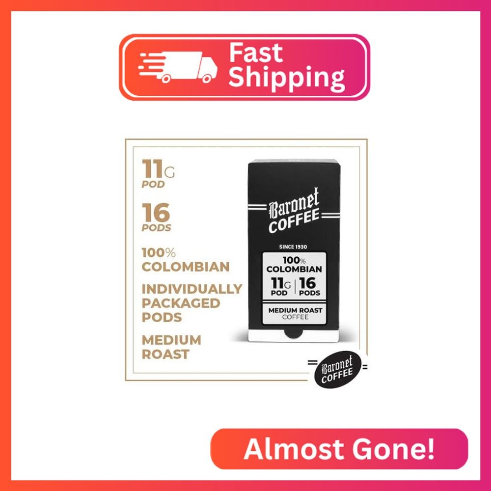 Baronet Coffee Pods [100% Colombian] Single Cup Soft 11 Gram- 1 Box of 16 Single
