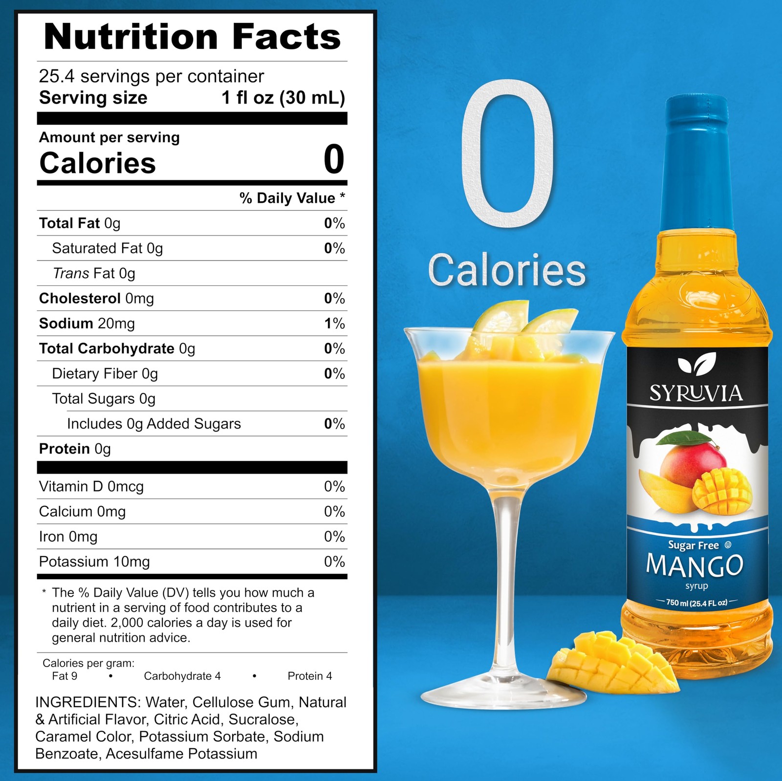 Syruvia Sugar Free Mango Syrup 25.4 Fl Oz Kosher Gluten Free Zero Calories