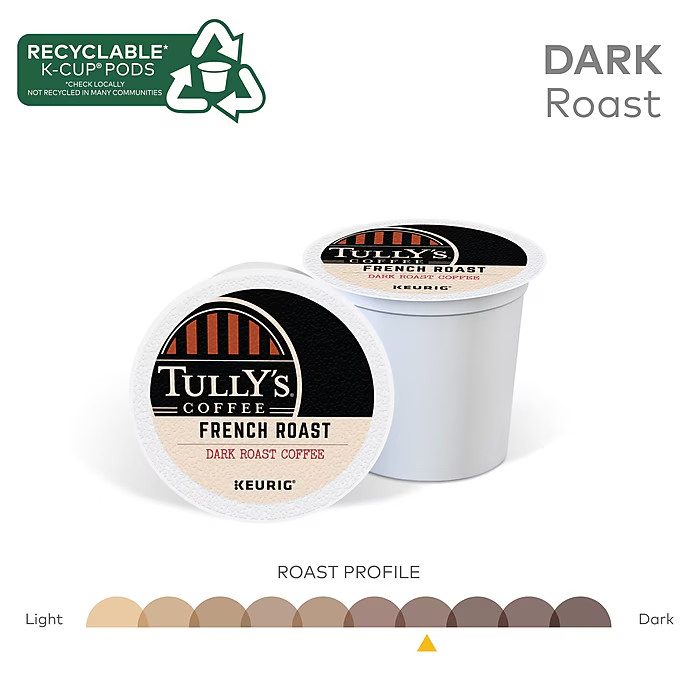 96 Tully’s French Roast Coffee Keurig K-Cup Pods extra bold Dark Roast 96 Ct.