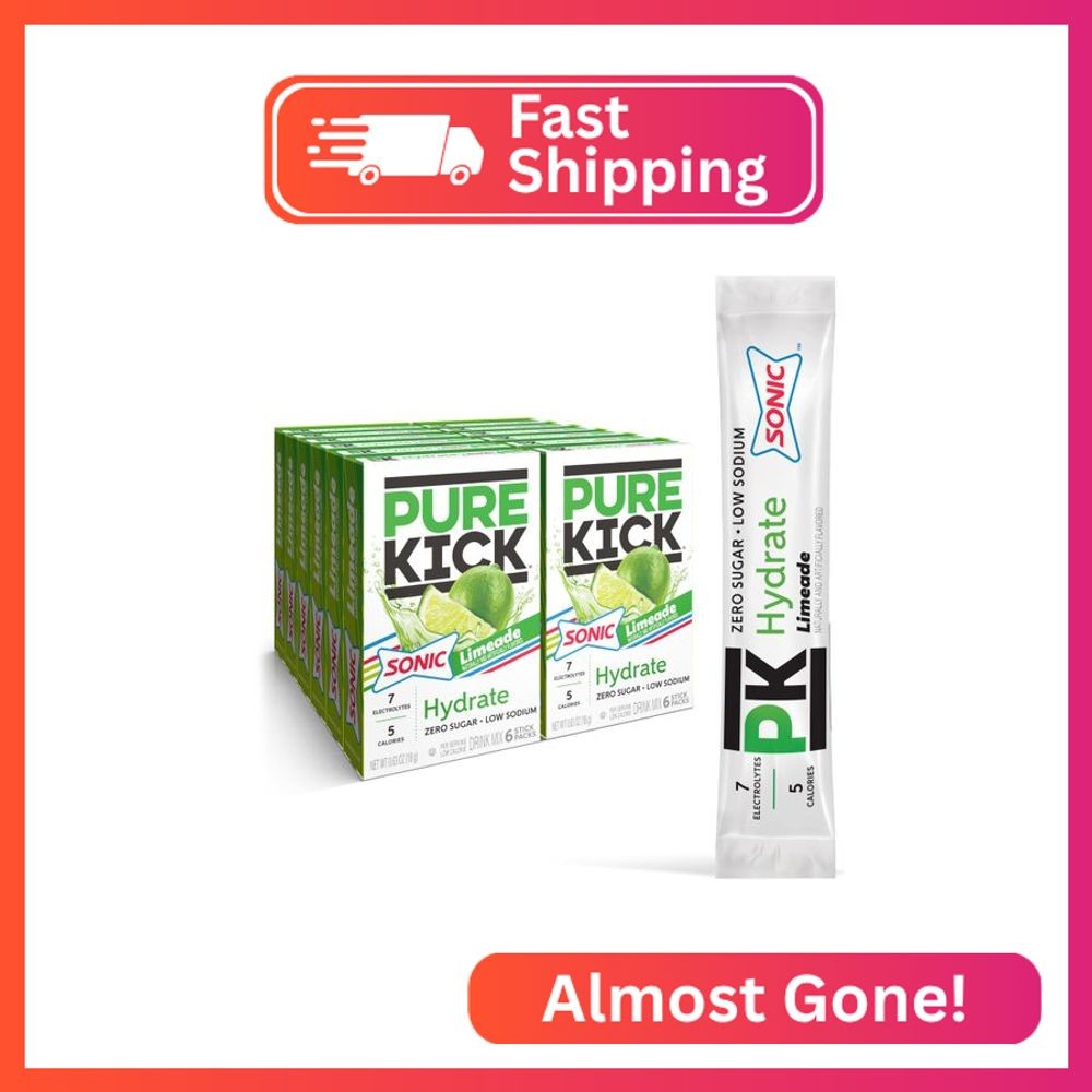 PURE KICK Hydration Singles to Go Drink Mix, Sonic Limeade, Includes 12 Boxes wi