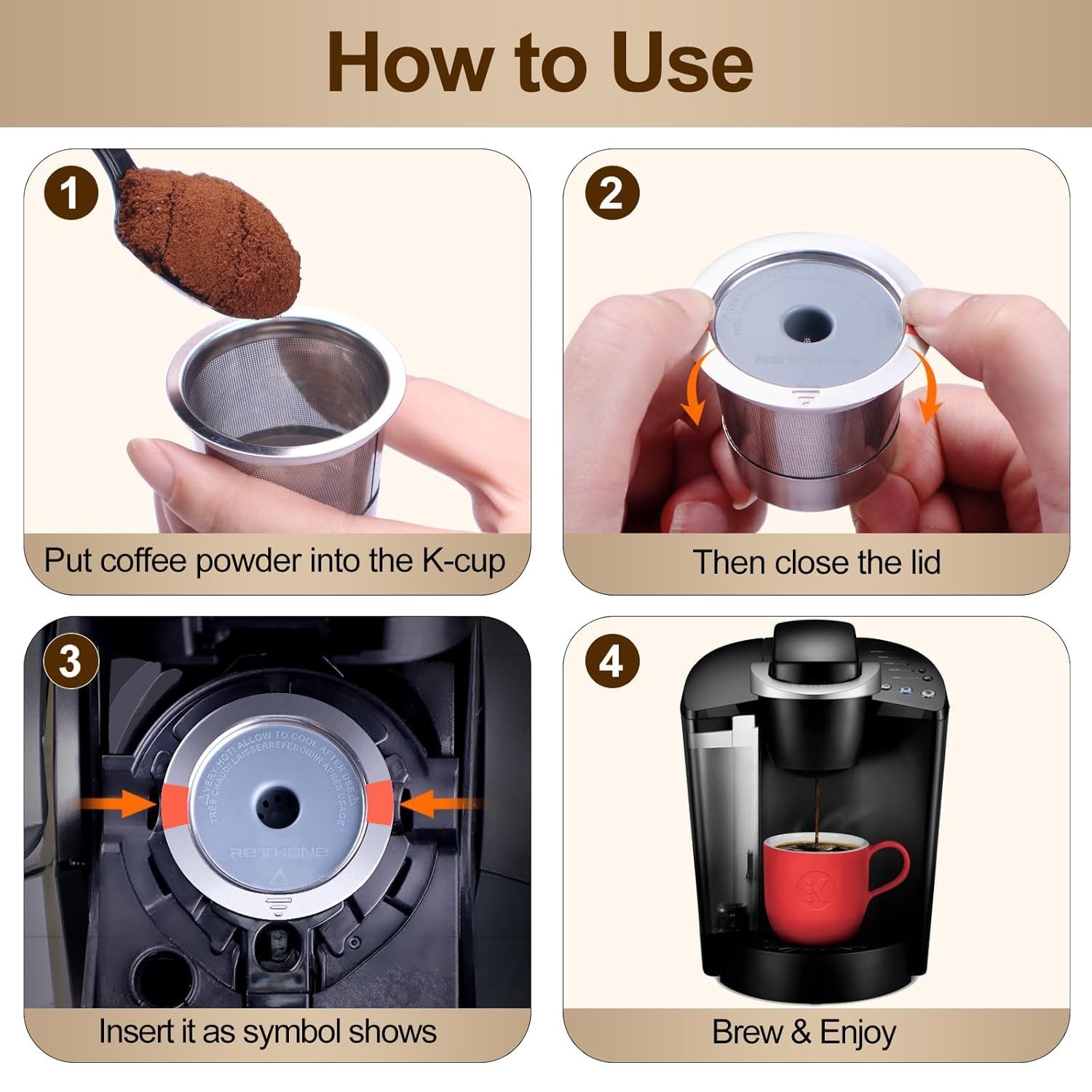 RETHONE K Cup Reusable Coffee Pods, Stainless Steel K 1 Pack, Silver