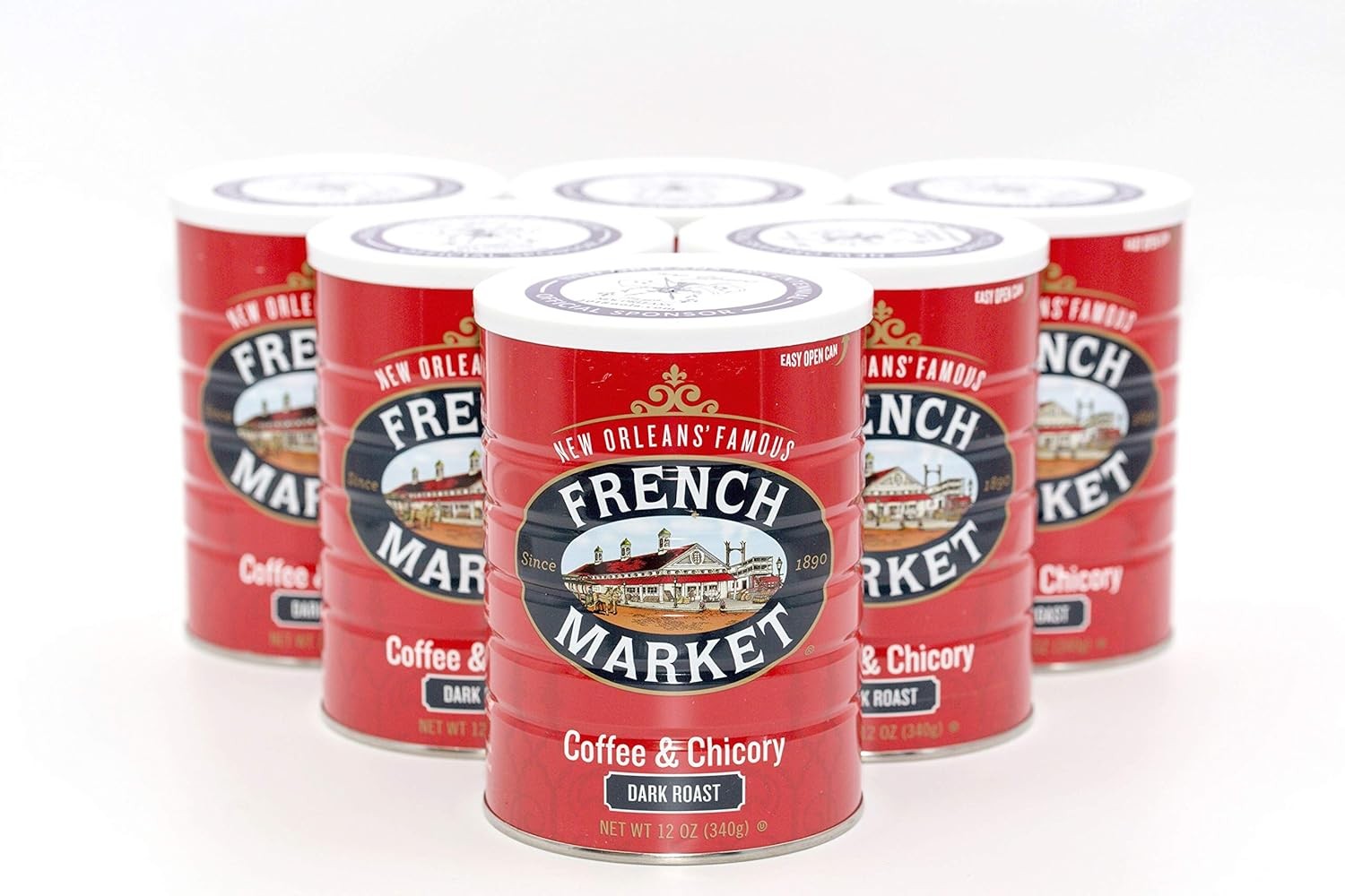 French Market Dark Roast Coffee with Chicory 12oz Can Pack of 6