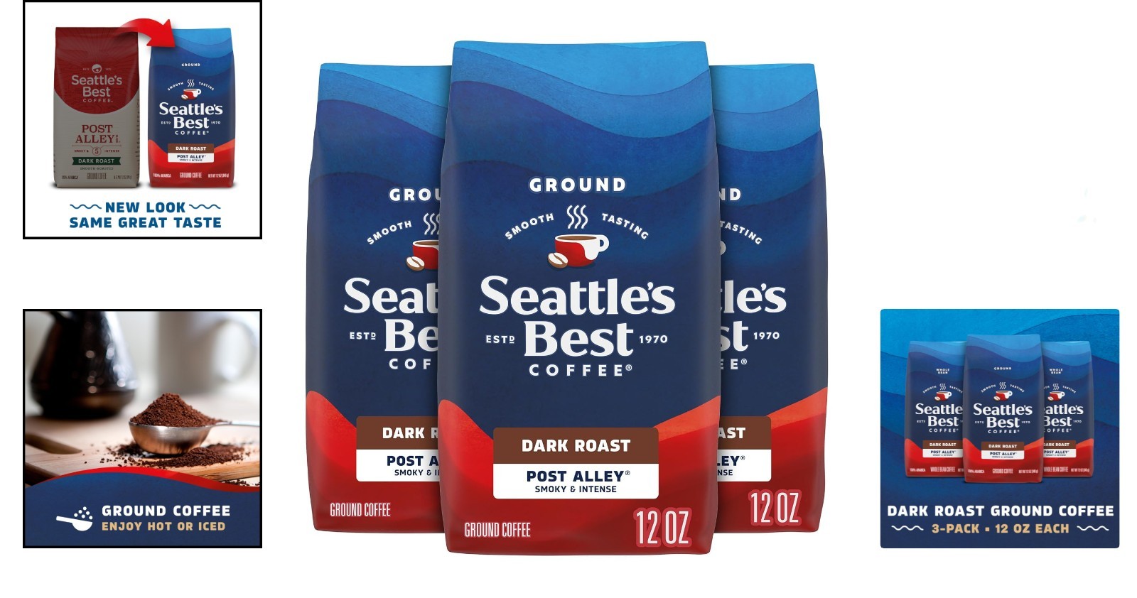 Intense Dark Roast Ground Coffee – Seattle’s Best, Pack of 3 Bags (12 oz Each)