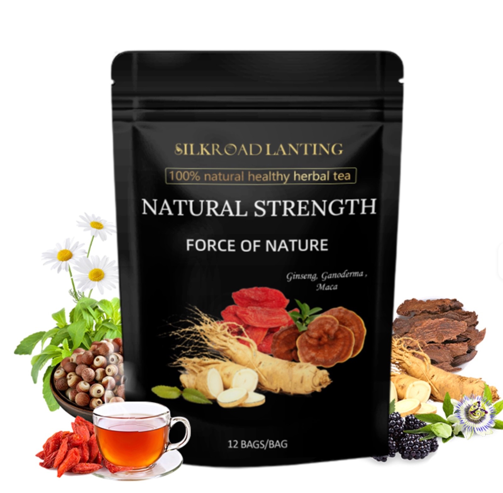 Healthy Men Tea, Kidney tea, Ginseng Maca Tea, 12ct Natural Wolfberry & Mulberry