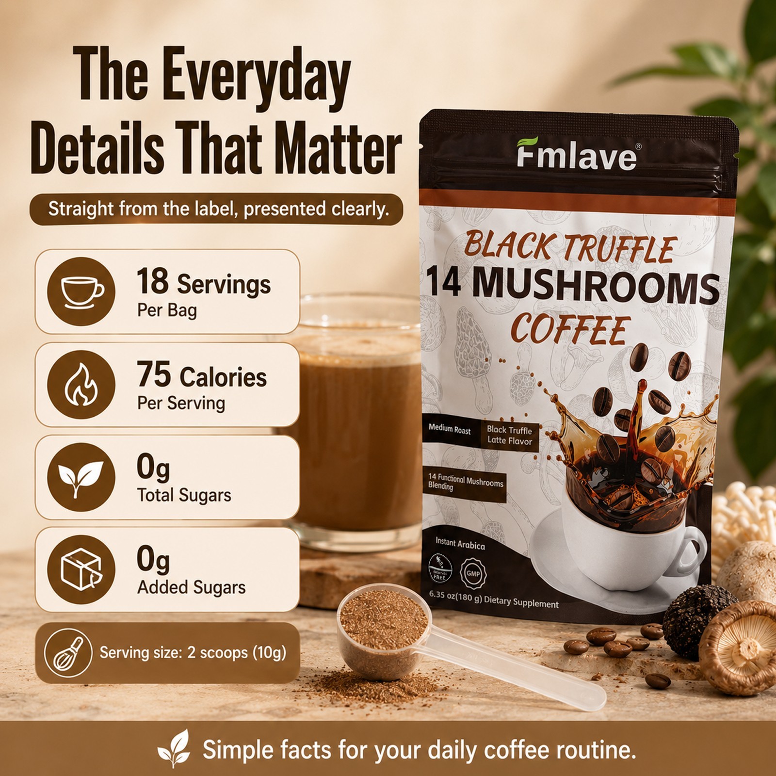 14 in 1 Organic Mushroom Coffee Bright Smooth Gut Health Supplement 18 Servings