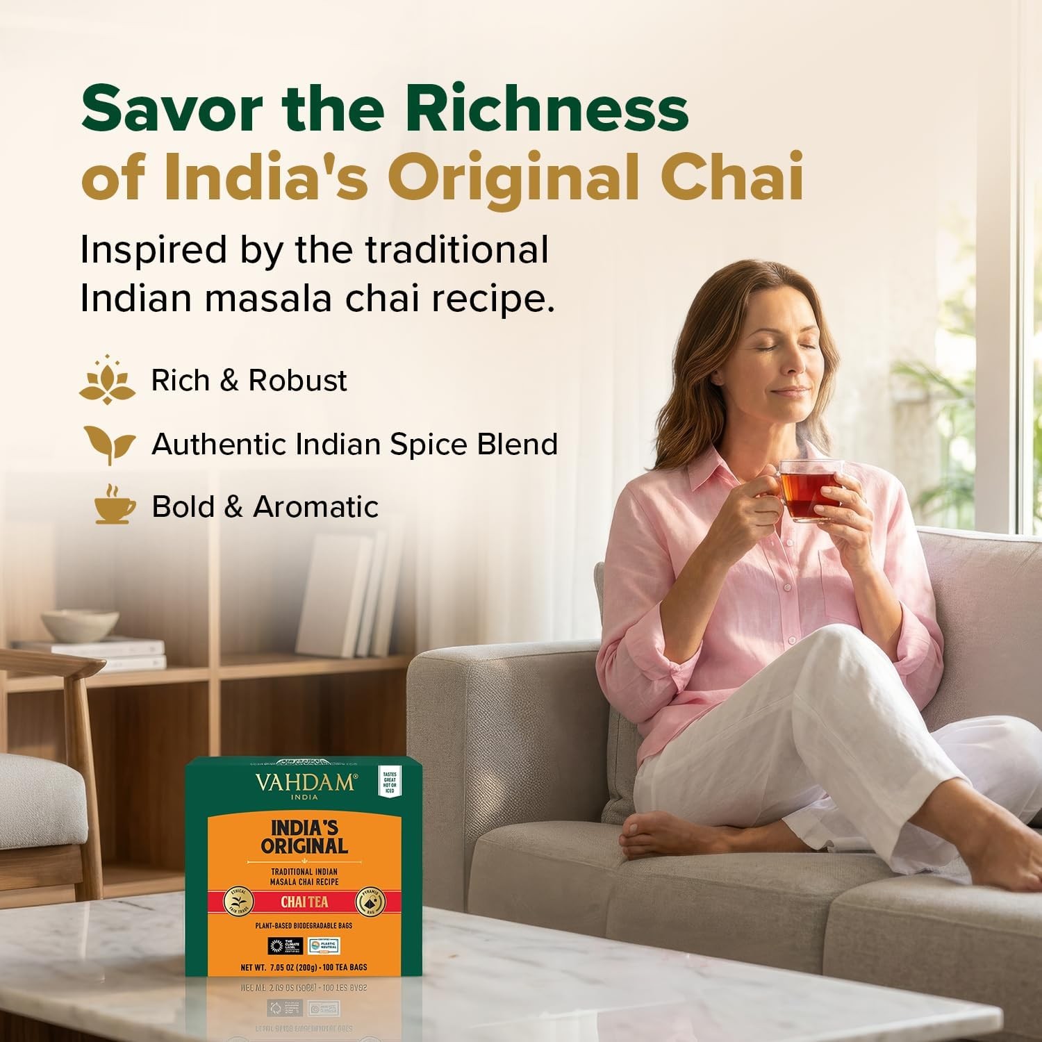 India’s Original Masala Chai Tea Bags (100 Count) No Added Flavoring | Blended